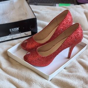ruby Red Peep Toe Heels soze 8.5